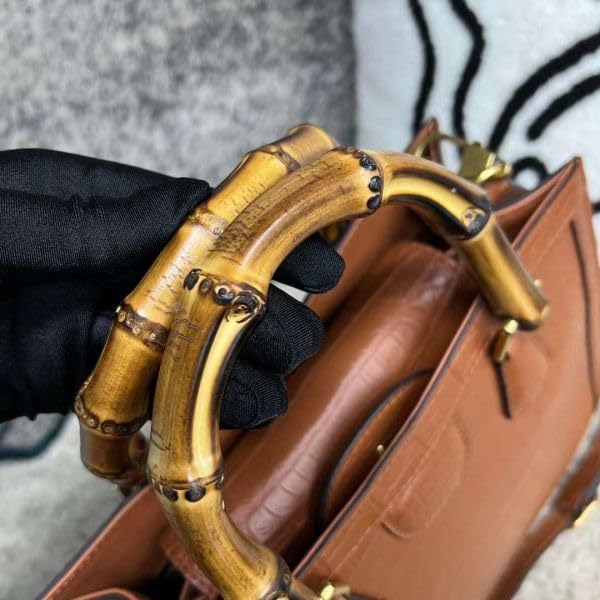 バンブー手提げ クロコダイル バンブー手提げバック クロコ型押し牛皮 日本製 : きものと祭り衣装の